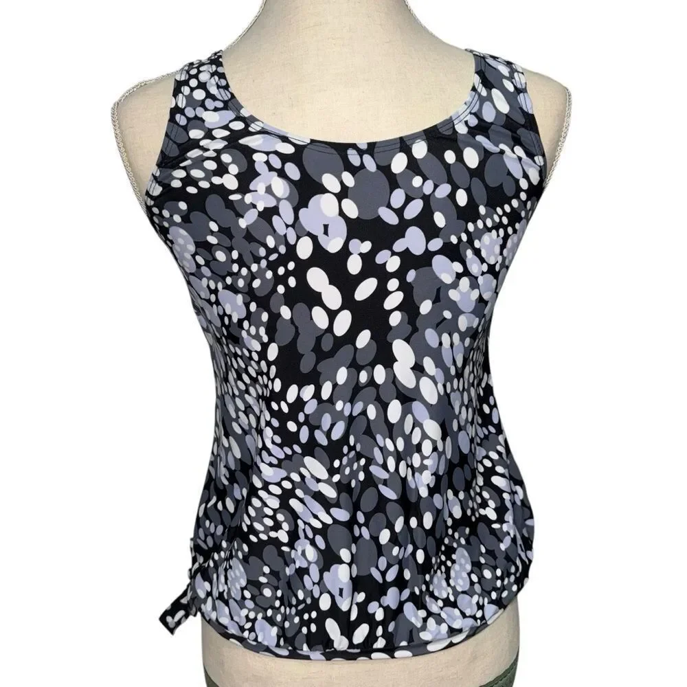 Women's Black White Blue polka dot Patterned Swim Top two piece Sleeveless M